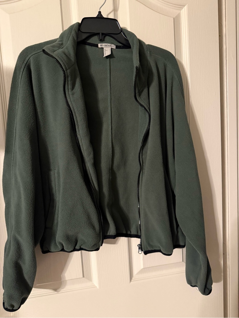 Forever 21 Forest Green Zip-Up Teddy Fleece Jacket